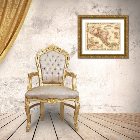 Central America 1862 Gold Ornate Wood Framed Art Print with Double Matting by Vintage Maps