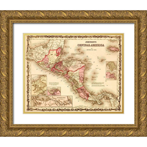 Central America 1862 Gold Ornate Wood Framed Art Print with Double Matting by Vintage Maps