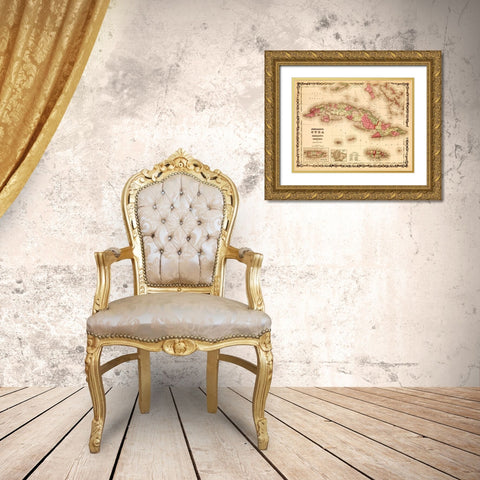 Cuba 1862 Gold Ornate Wood Framed Art Print with Double Matting by Vintage Maps