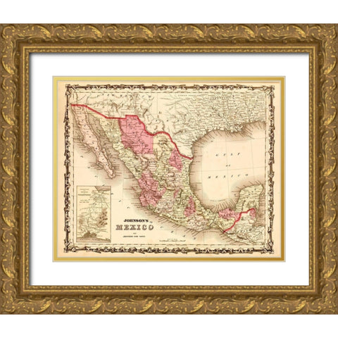 Mexico 1862 Gold Ornate Wood Framed Art Print with Double Matting by Vintage Maps