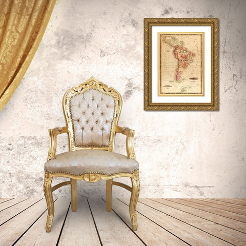 South America 1862 Gold Ornate Wood Framed Art Print with Double Matting by Vintage Maps