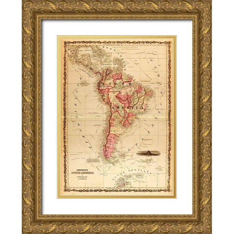 South America 1862 Gold Ornate Wood Framed Art Print with Double Matting by Vintage Maps