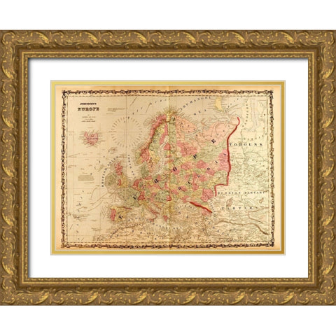 Europe 1862 Gold Ornate Wood Framed Art Print with Double Matting by Vintage Maps