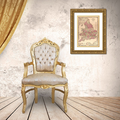 England and Wales 1862 Gold Ornate Wood Framed Art Print with Double Matting by Vintage Maps