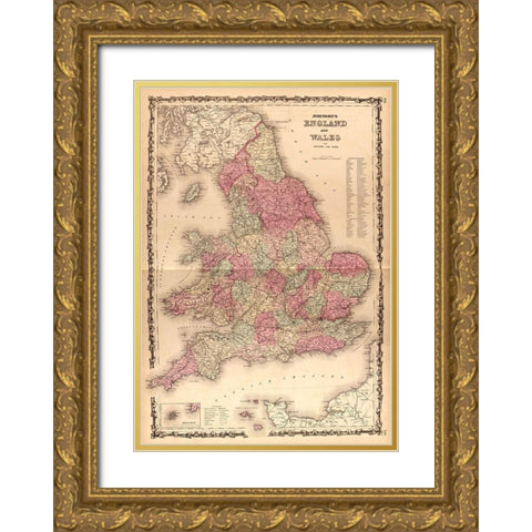 England and Wales 1862 Gold Ornate Wood Framed Art Print with Double Matting by Vintage Maps