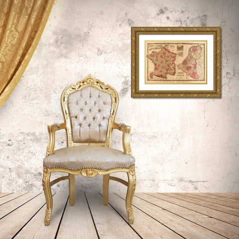 France Holland and Belgium 1862 Gold Ornate Wood Framed Art Print with Double Matting by Vintage Maps