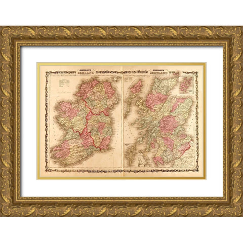 Ireland and Scotland 1862 Gold Ornate Wood Framed Art Print with Double Matting by Vintage Maps