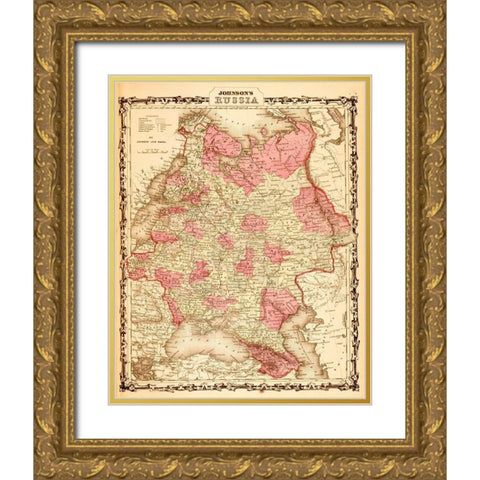 Russia 1862 Gold Ornate Wood Framed Art Print with Double Matting by Vintage Maps