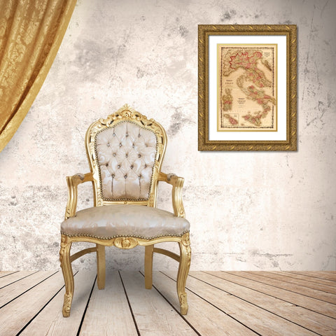 Italy 1862 Gold Ornate Wood Framed Art Print with Double Matting by Vintage Maps