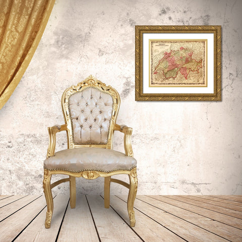 Switzerland 1862 Gold Ornate Wood Framed Art Print with Double Matting by Vintage Maps
