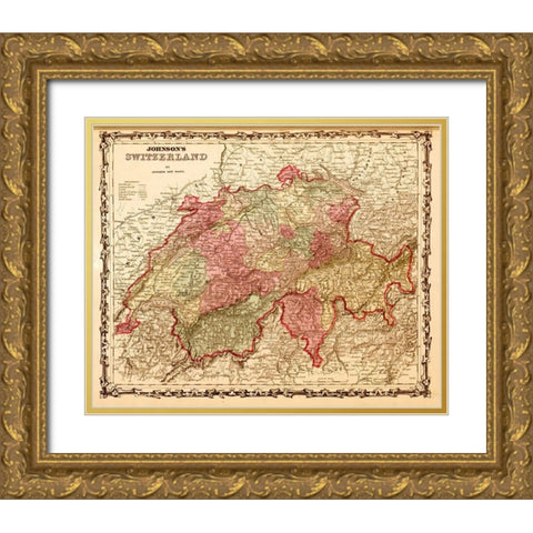 Switzerland 1862 Gold Ornate Wood Framed Art Print with Double Matting by Vintage Maps