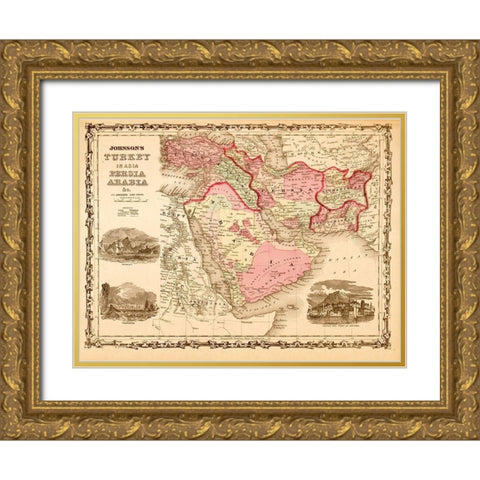 Middle East Turkey Persia and Arabia 1862 Gold Ornate Wood Framed Art Print with Double Matting by Vintage Maps