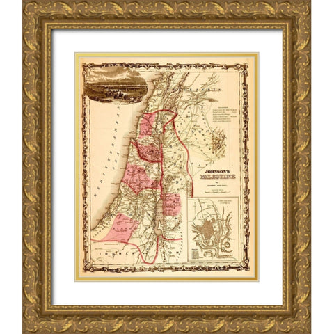 Palestine 1862 Gold Ornate Wood Framed Art Print with Double Matting by Vintage Maps