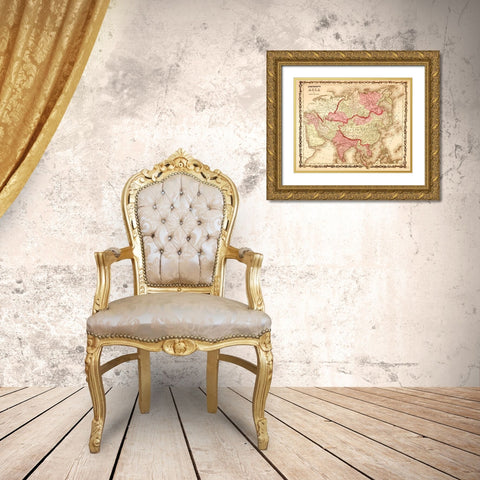 Asia 1862 Gold Ornate Wood Framed Art Print with Double Matting by Vintage Maps
