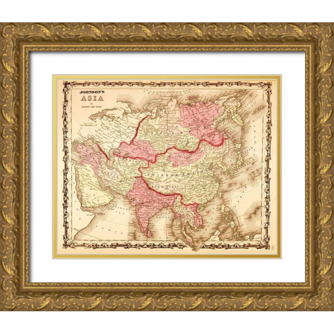 Asia 1862 Gold Ornate Wood Framed Art Print with Double Matting by Vintage Maps