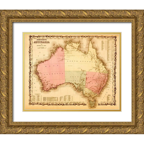 Australia 1862 Gold Ornate Wood Framed Art Print with Double Matting by Vintage Maps