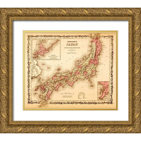 Japan 1862 Gold Ornate Wood Framed Art Print with Double Matting by Vintage Maps