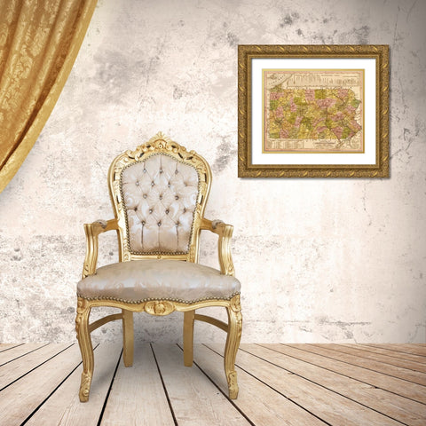 Pennsylvania 1844 Gold Ornate Wood Framed Art Print with Double Matting by Vintage Maps