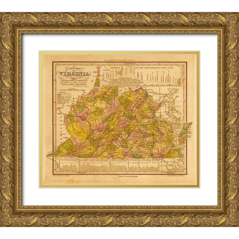 Virginia 1844 Gold Ornate Wood Framed Art Print with Double Matting by Vintage Maps