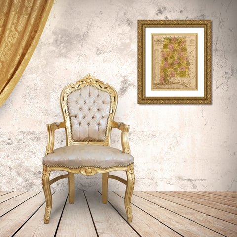 Alabama 1844 Gold Ornate Wood Framed Art Print with Double Matting by Vintage Maps