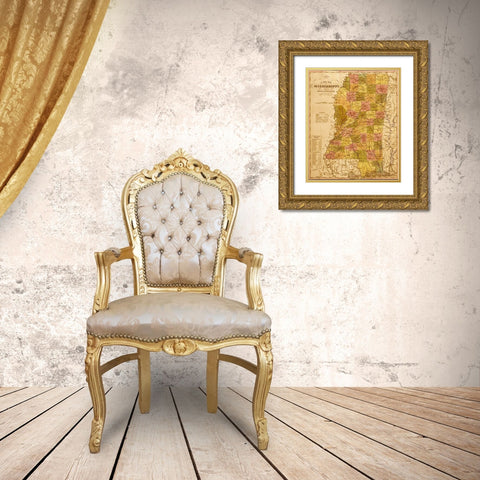 Mississippi 1844 Gold Ornate Wood Framed Art Print with Double Matting by Vintage Maps