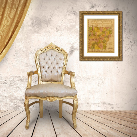 Arkansas 1844 Gold Ornate Wood Framed Art Print with Double Matting by Vintage Maps