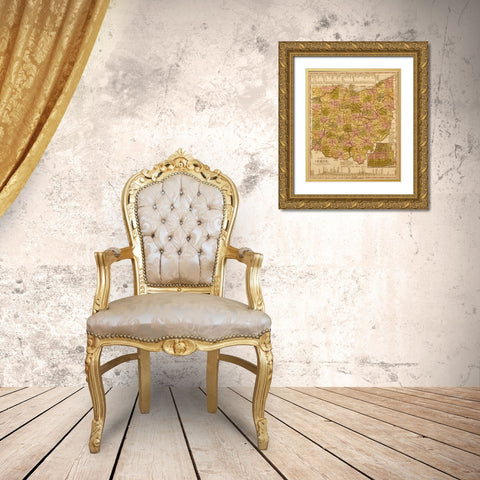 Ohio 1844 Gold Ornate Wood Framed Art Print with Double Matting by Vintage Maps