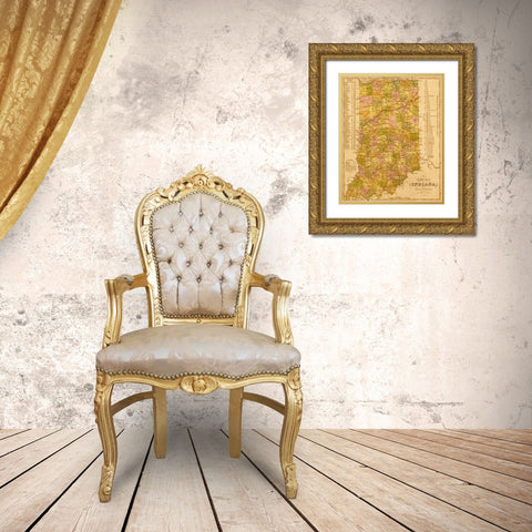 Indiana 1844 Gold Ornate Wood Framed Art Print with Double Matting by Vintage Maps