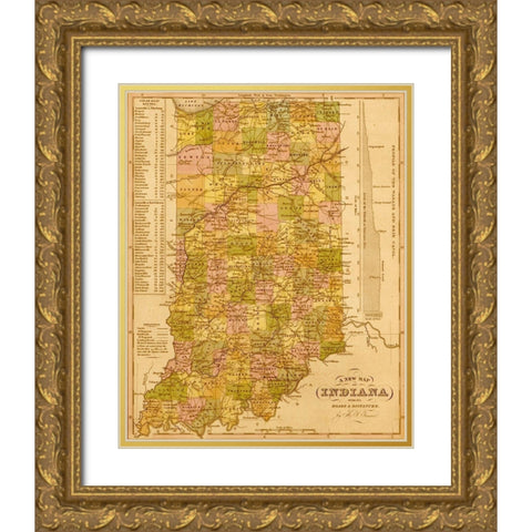 Indiana 1844 Gold Ornate Wood Framed Art Print with Double Matting by Vintage Maps