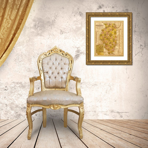 Illinois 1844 Gold Ornate Wood Framed Art Print with Double Matting by Vintage Maps