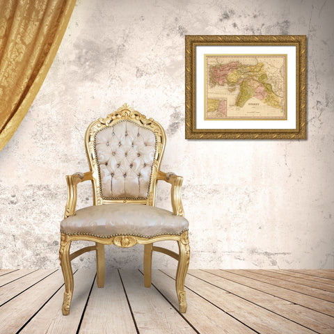 Turkey 1844 Gold Ornate Wood Framed Art Print with Double Matting by Vintage Maps