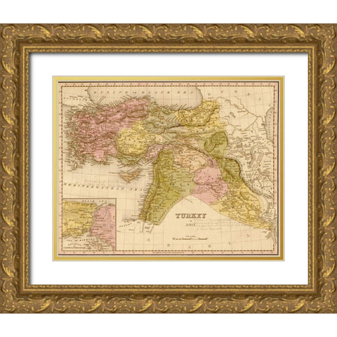Turkey 1844 Gold Ornate Wood Framed Art Print with Double Matting by Vintage Maps