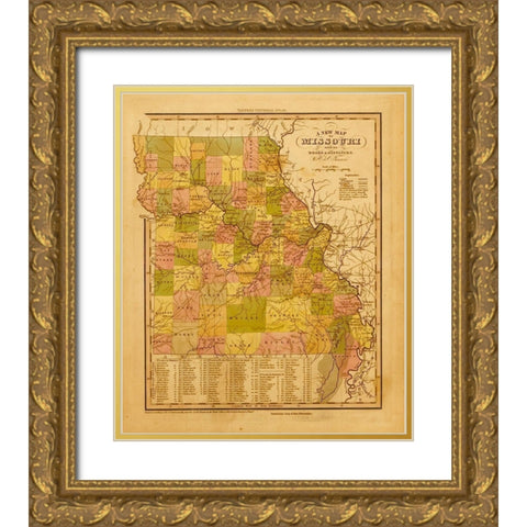 Missouri 1844 Gold Ornate Wood Framed Art Print with Double Matting by Vintage Maps
