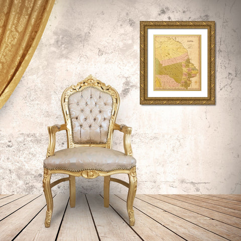 Iowa 1844 Gold Ornate Wood Framed Art Print with Double Matting by Vintage Maps