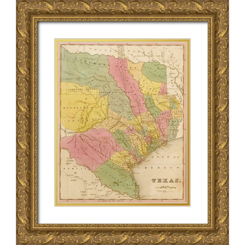 Texas 1844 Gold Ornate Wood Framed Art Print with Double Matting by Vintage Maps