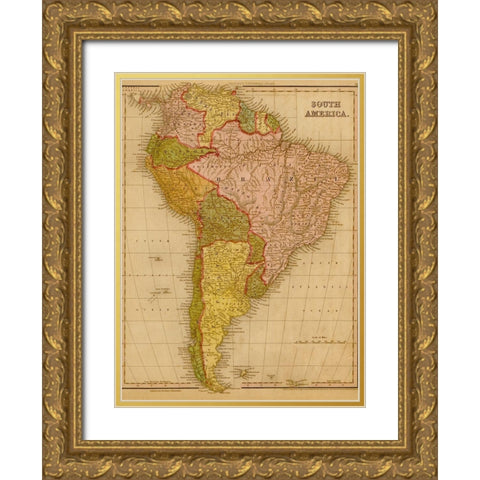South America 1844 Gold Ornate Wood Framed Art Print with Double Matting by Vintage Maps