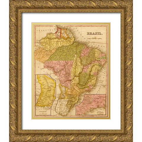 Brazil 1844 Gold Ornate Wood Framed Art Print with Double Matting by Vintage Maps