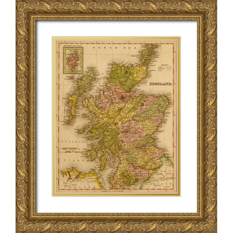 Scotland 1844 Gold Ornate Wood Framed Art Print with Double Matting by Vintage Maps
