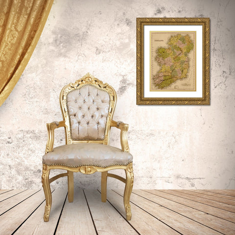 Ireland 1844 Gold Ornate Wood Framed Art Print with Double Matting by Vintage Maps