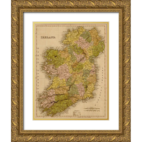 Ireland 1844 Gold Ornate Wood Framed Art Print with Double Matting by Vintage Maps