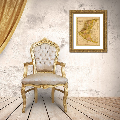 Holland and Belgium 1844 Gold Ornate Wood Framed Art Print with Double Matting by Vintage Maps