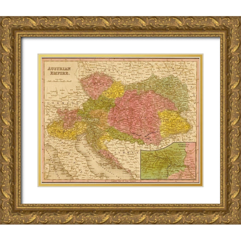 Austrian Empire 1844 Gold Ornate Wood Framed Art Print with Double Matting by Vintage Maps