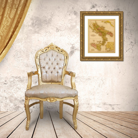 Kingdom of Naples 1844 Gold Ornate Wood Framed Art Print with Double Matting by Vintage Maps