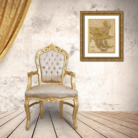 Turkey Greece 1844 Gold Ornate Wood Framed Art Print with Double Matting by Vintage Maps