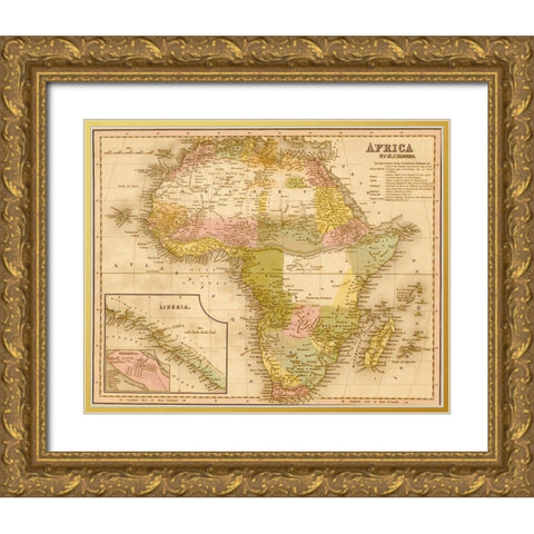 Africa 1844 Gold Ornate Wood Framed Art Print with Double Matting by Vintage Maps