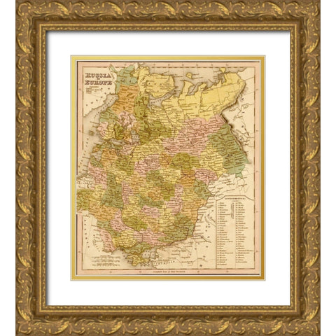 European Russia 1844 Gold Ornate Wood Framed Art Print with Double Matting by Vintage Maps