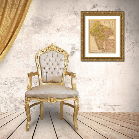 India 1844 Gold Ornate Wood Framed Art Print with Double Matting by Vintage Maps