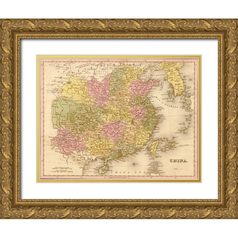 China 1844 Gold Ornate Wood Framed Art Print with Double Matting by Vintage Maps