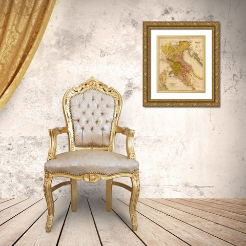 Italy 1844 Gold Ornate Wood Framed Art Print with Double Matting by Vintage Maps