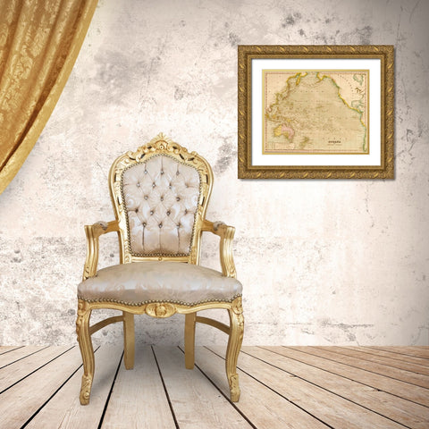 Oceania 1844 Gold Ornate Wood Framed Art Print with Double Matting by Vintage Maps